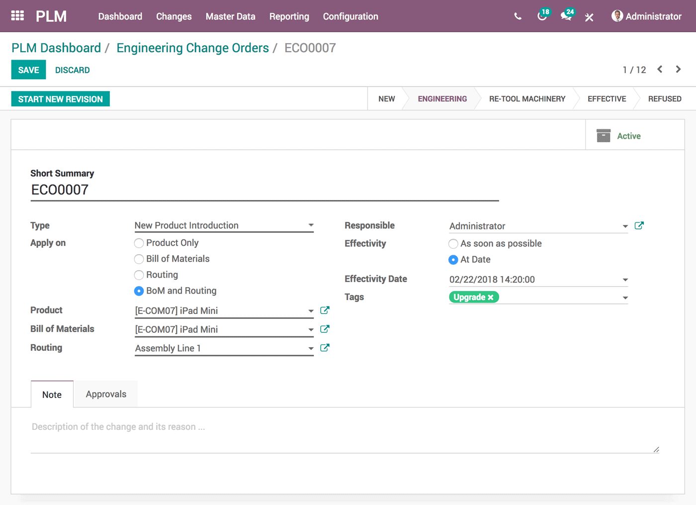 A list of Engineering Change Orders in 300code PLM