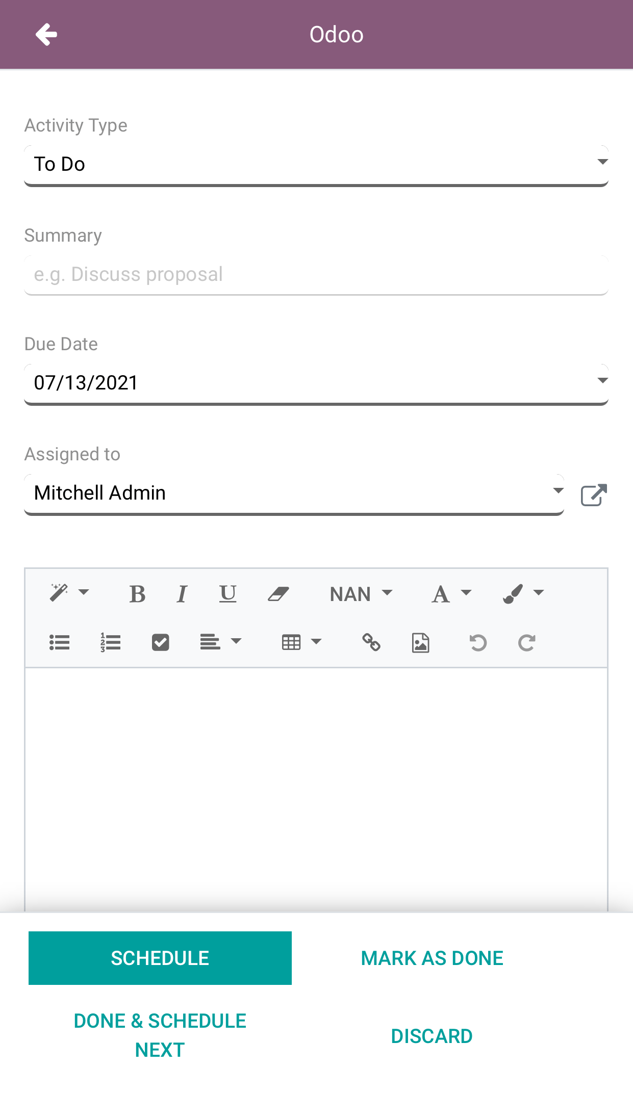 Schedule an activity like a call, meeting, or email with 300code VoIP dashboard