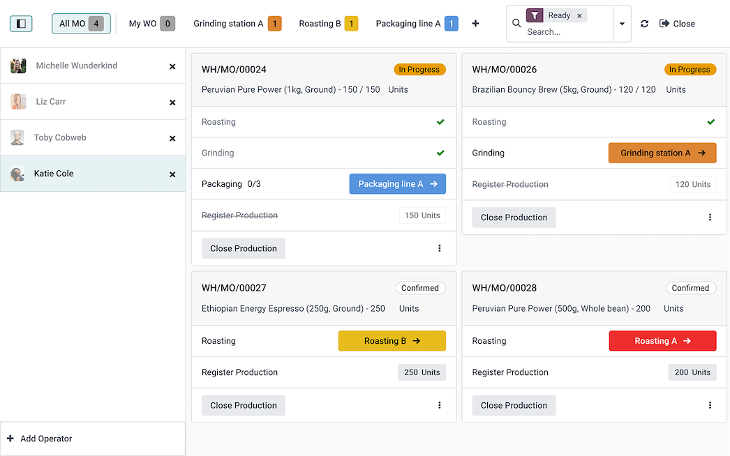 300code Manufacturing app interface
