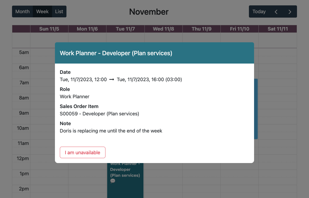 300code Planning - Shift swapping modal
