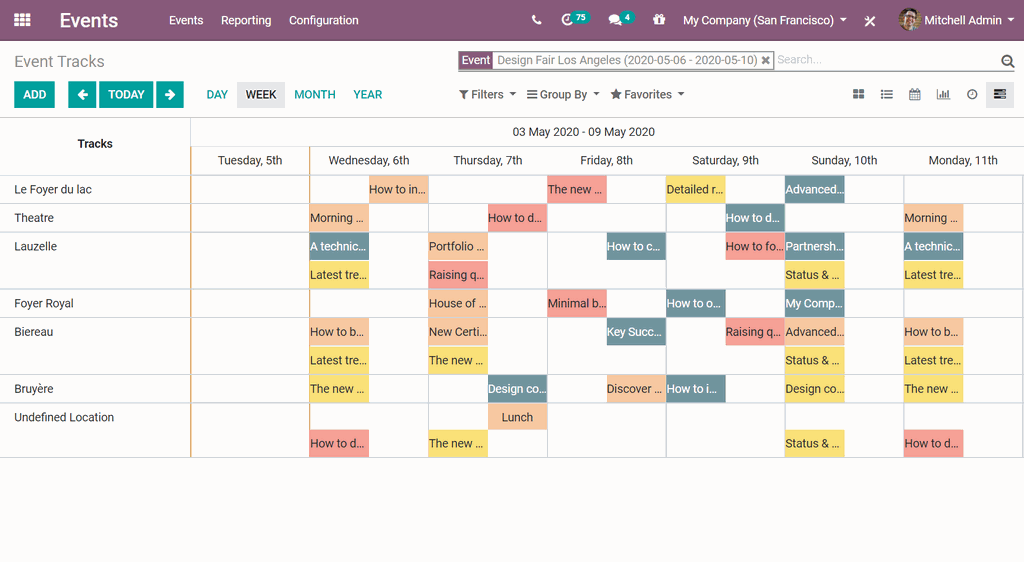 300code Events interface - Event tracks in gantt view